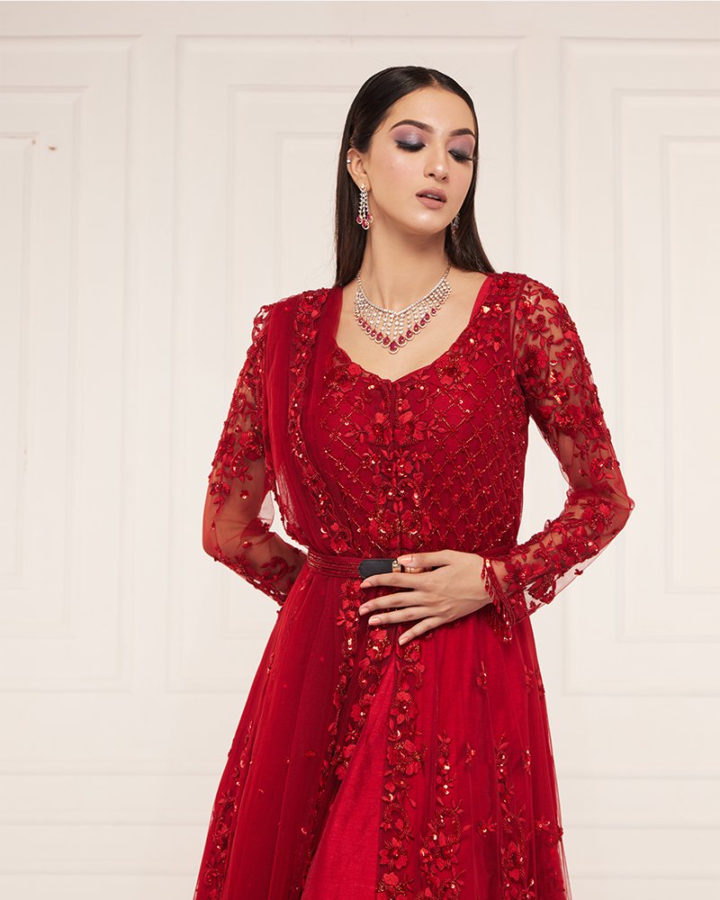 Floral Red Anarkali