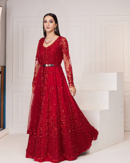 Floral Red Anarkali