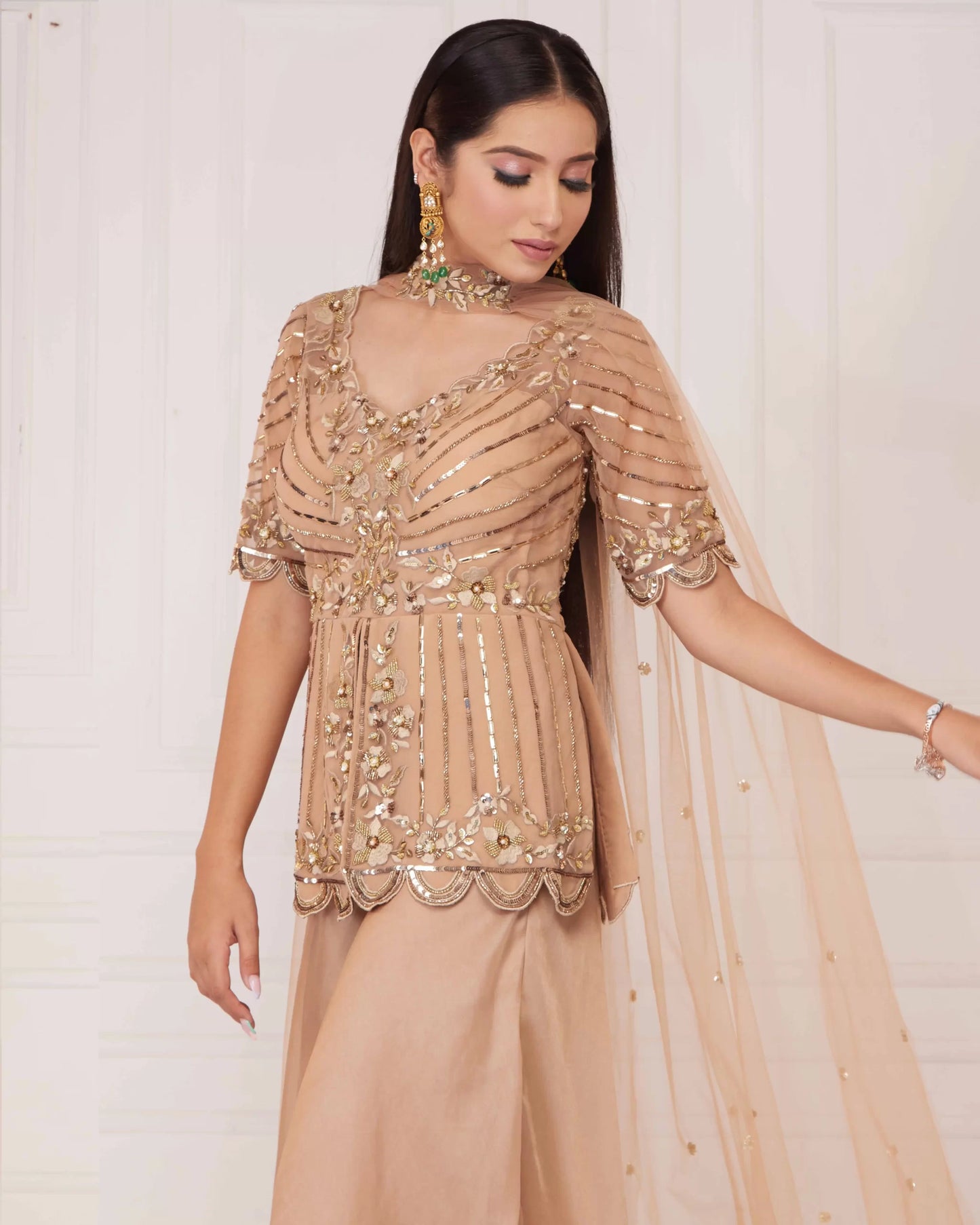 Beige Peplum With Pants