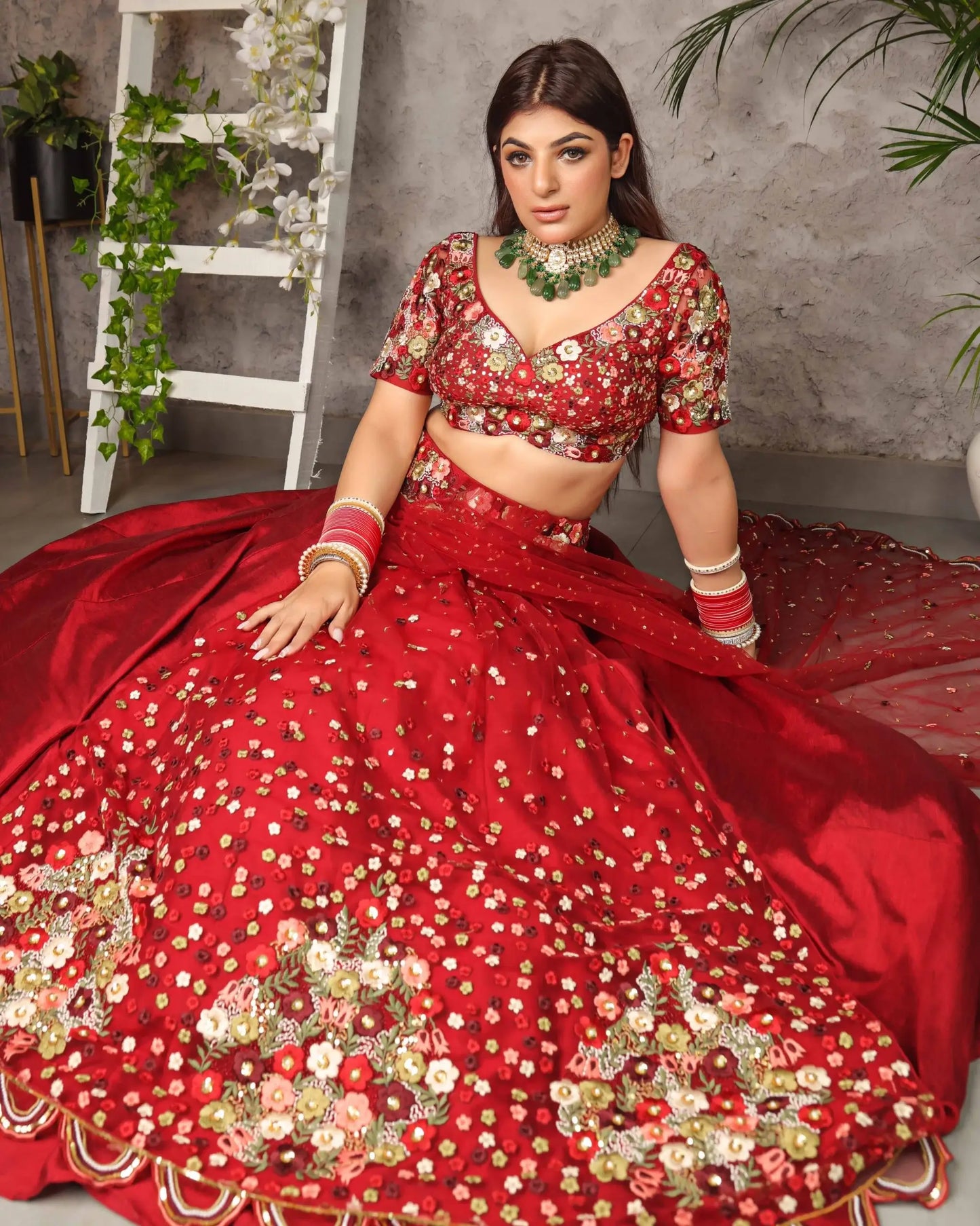 Red Floral Lehenga