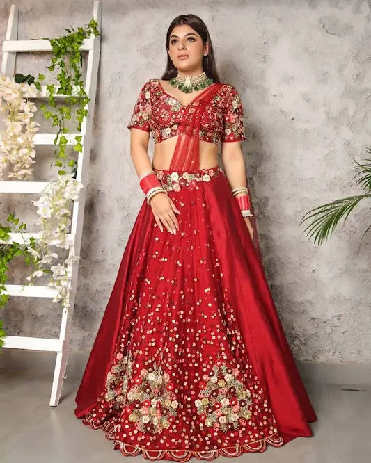 Red Floral Lehenga