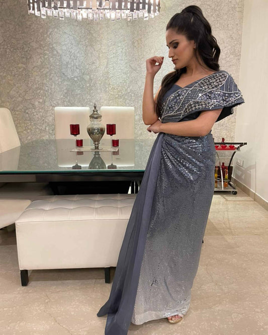 Grey One Shoulder Gown