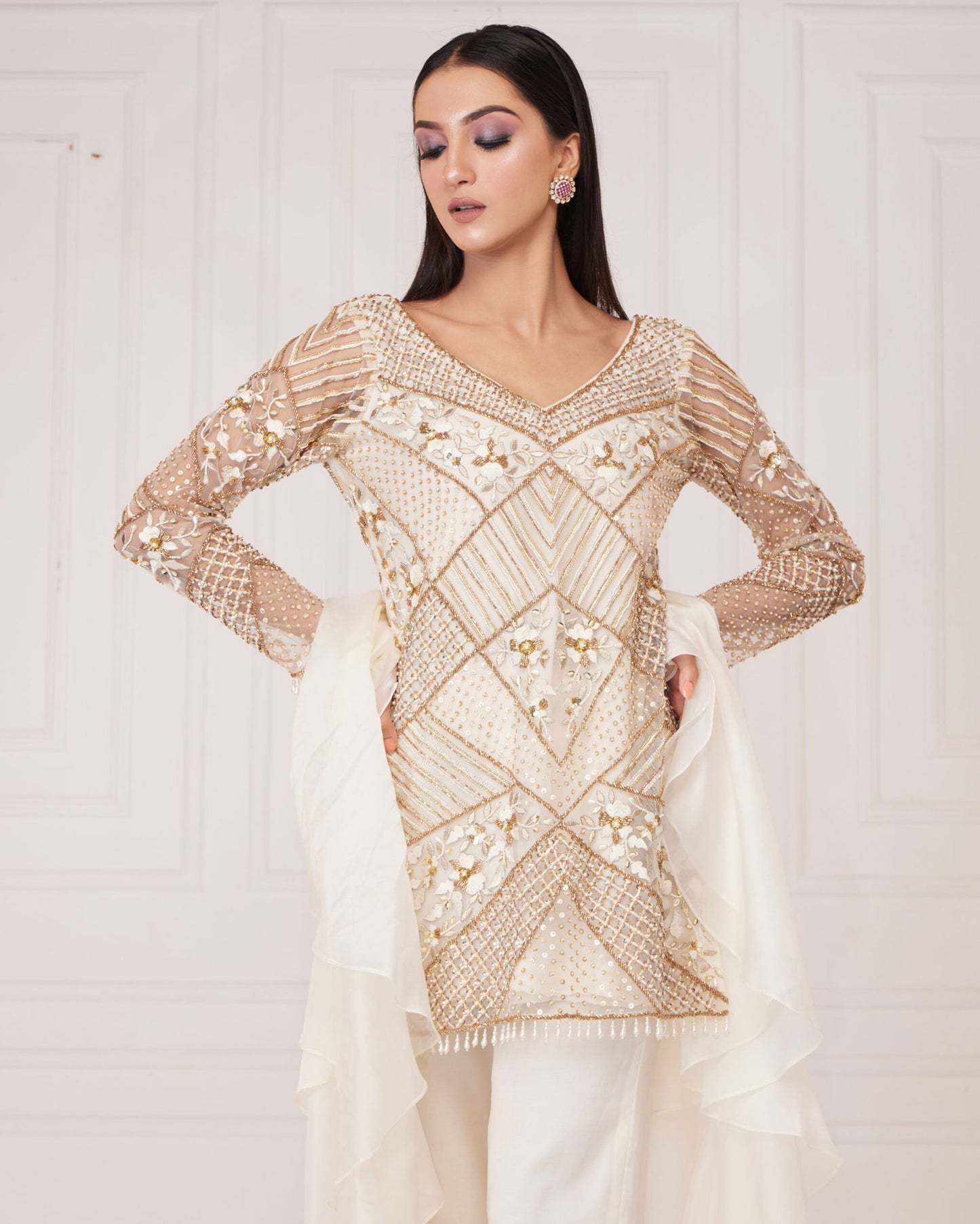 Ivory Shirt with Pants And Stole