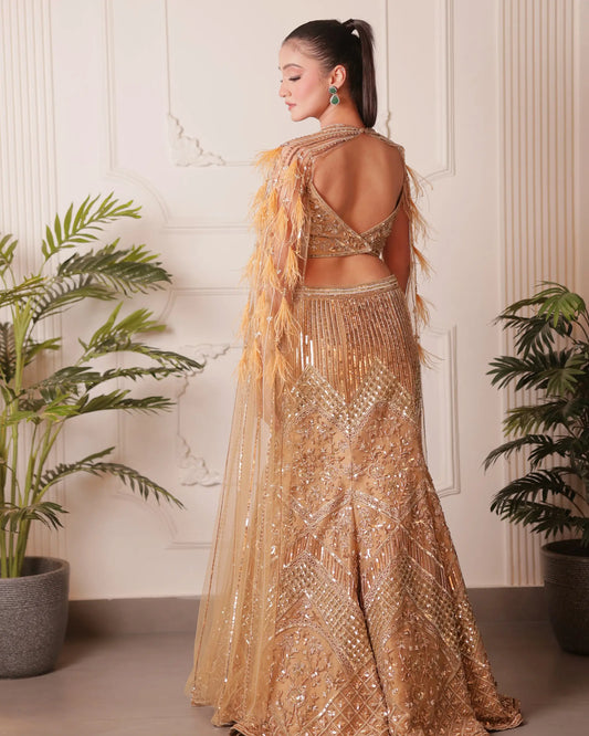 Gold Fishcut Lehenga