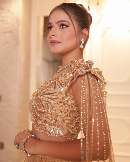 Gold 3D Work Lehenga