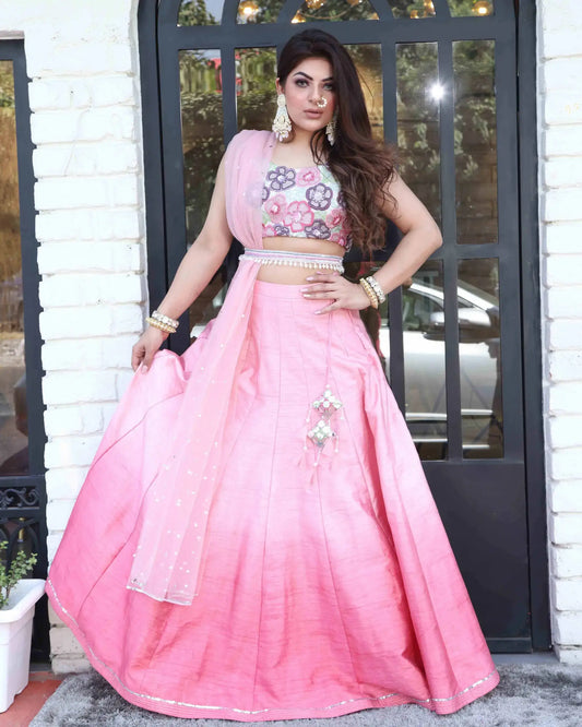 Pink Floral Blouse And Skirt