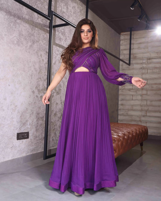 Purple Pleated Gown