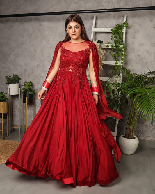 Red Falling Sleeve Gown