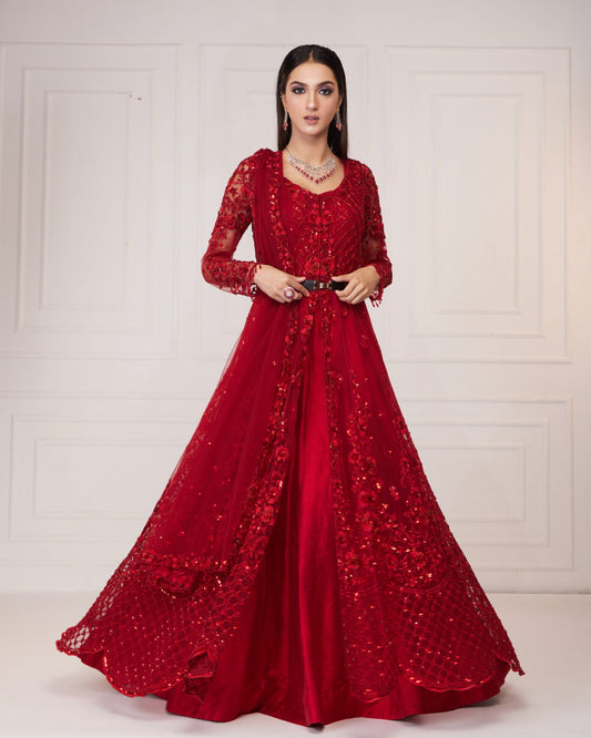 Floral Red Anarkali