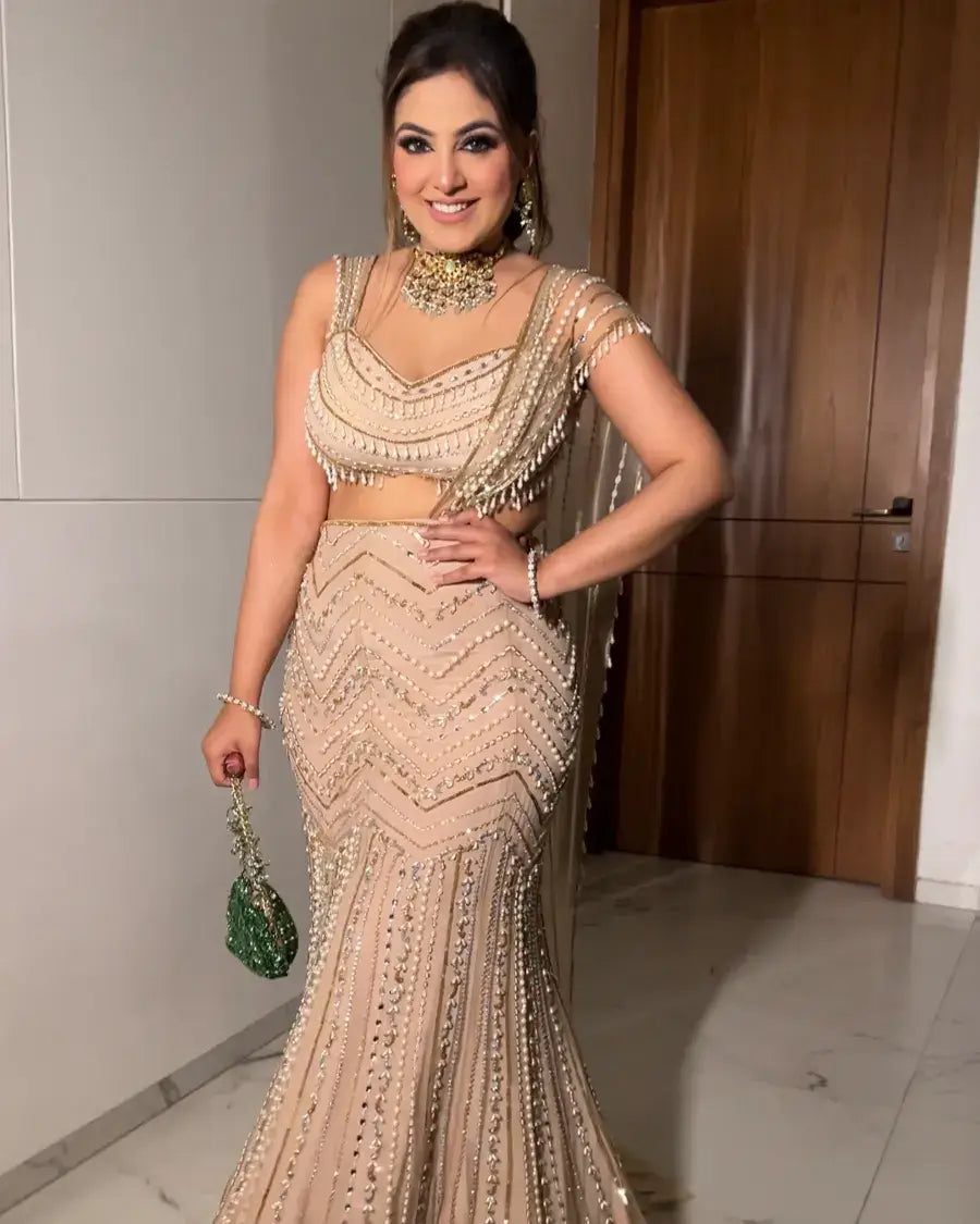 Ivory drape saree