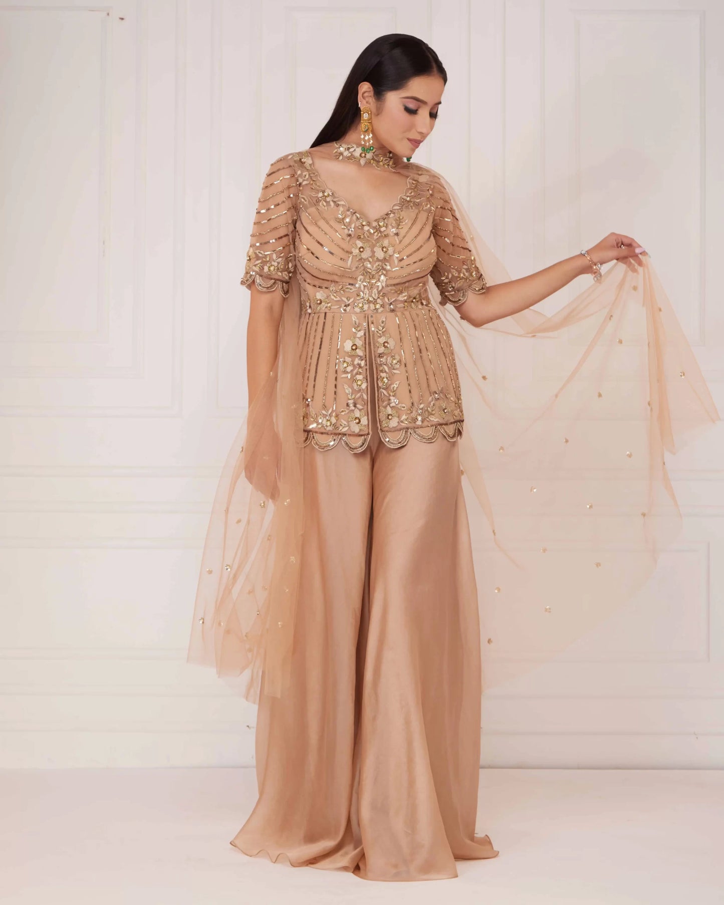 Beige Peplum With Pants