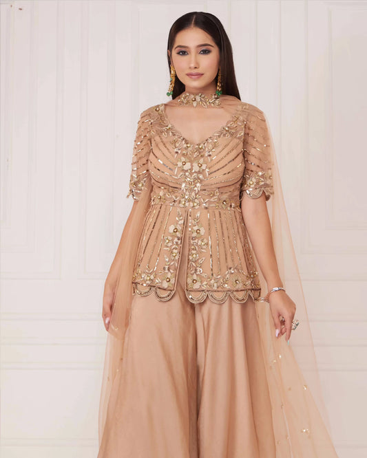 Beige Peplum With Pants