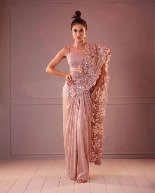 Champagne Cutwork Pala Saree