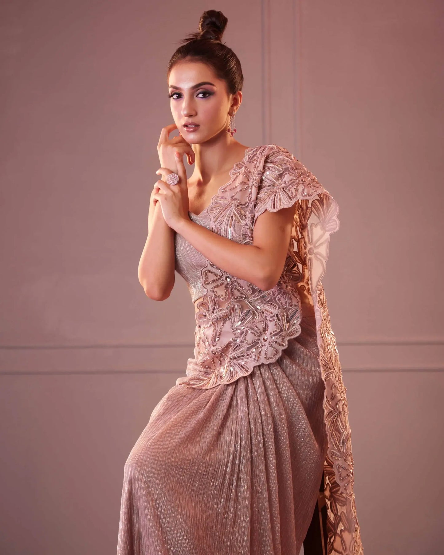 Champagne Cutwork Pala Saree