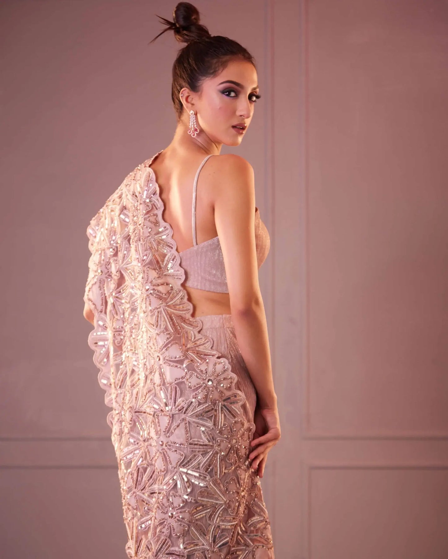 Champagne Cutwork Pala Saree