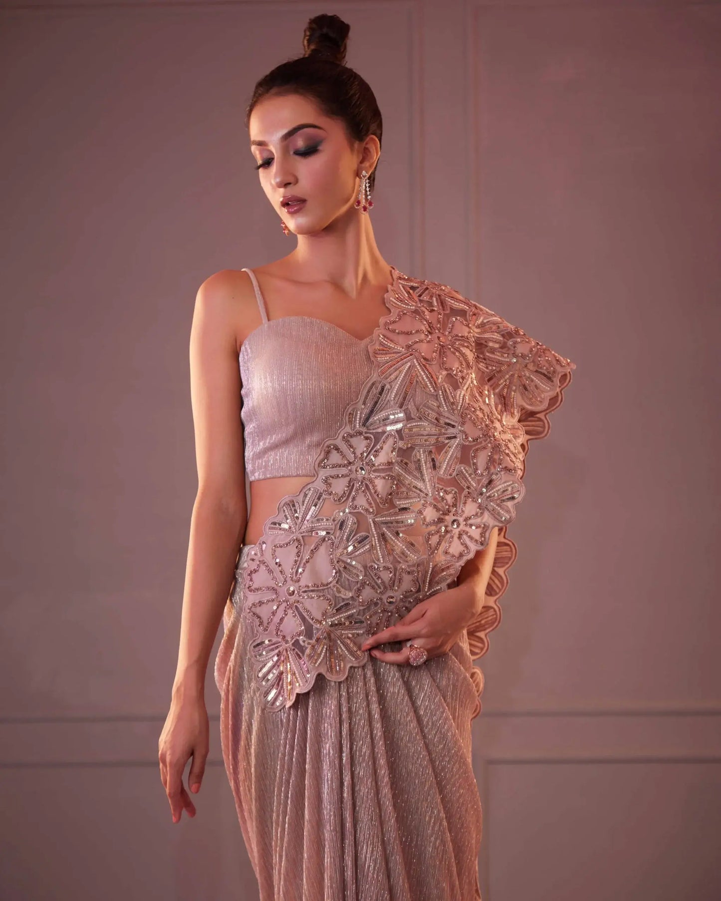 Champagne Cutwork Pala Saree