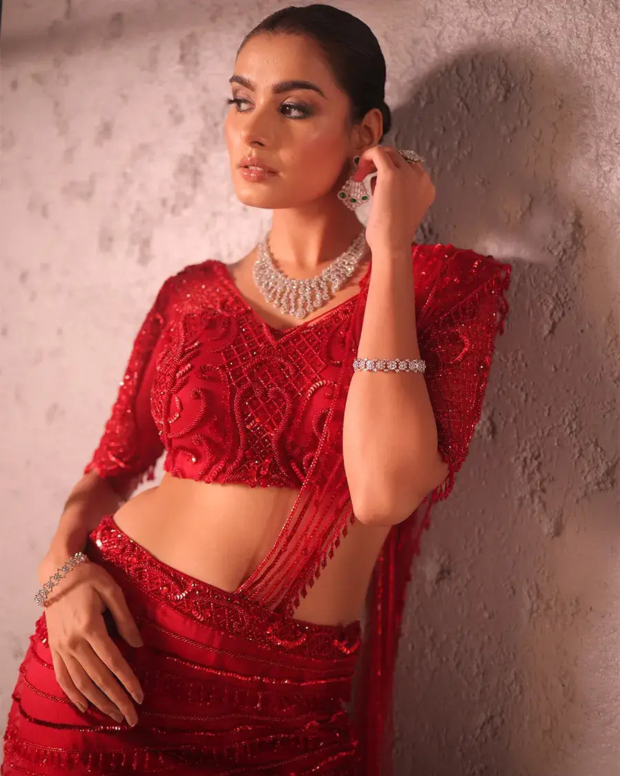 Red drape saree
