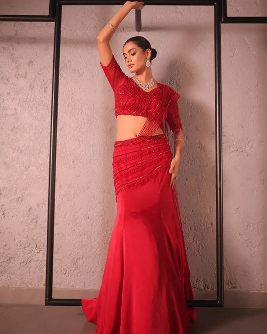 Red drape saree
