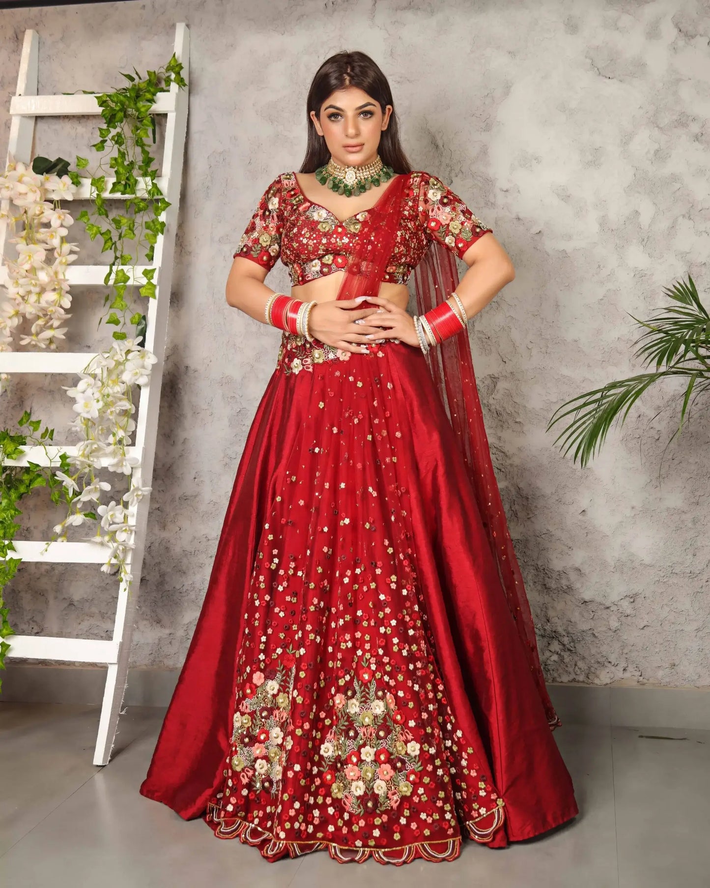 Red Floral Lehenga