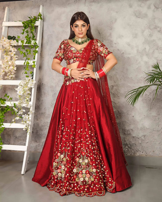 Red Floral Lehenga