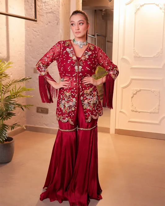 Maroon floral work outfit