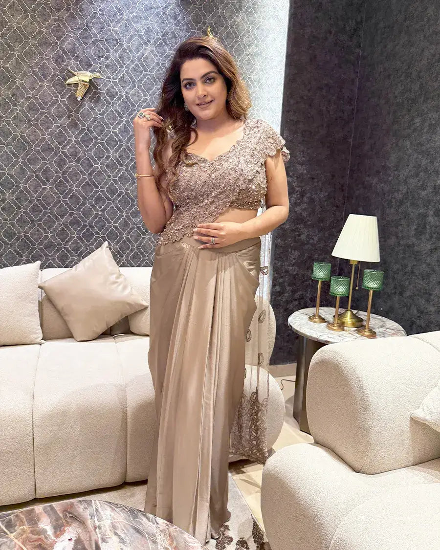 Greige drape saree