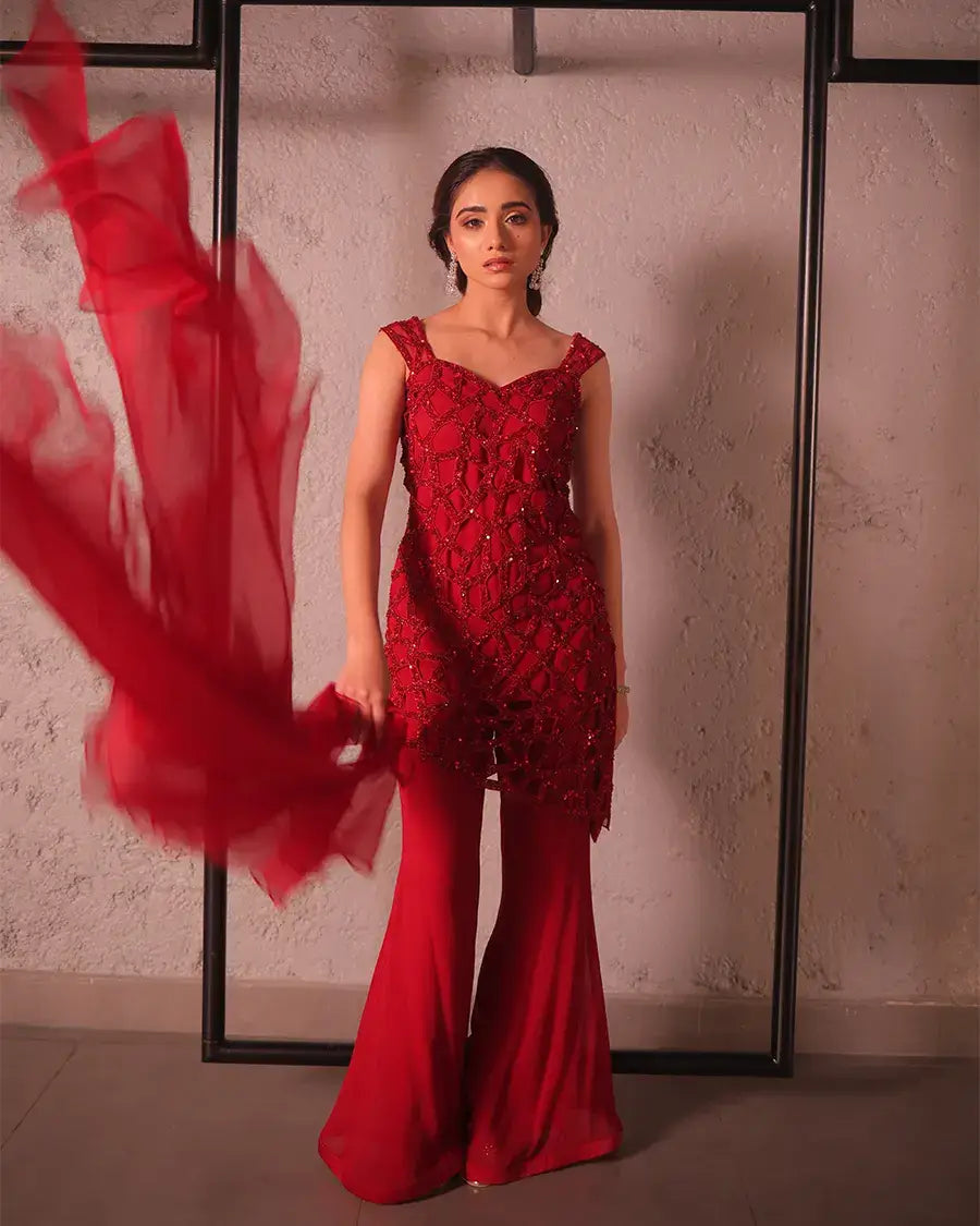 Red cutwork outfit