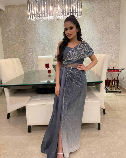 Grey One Shoulder Gown