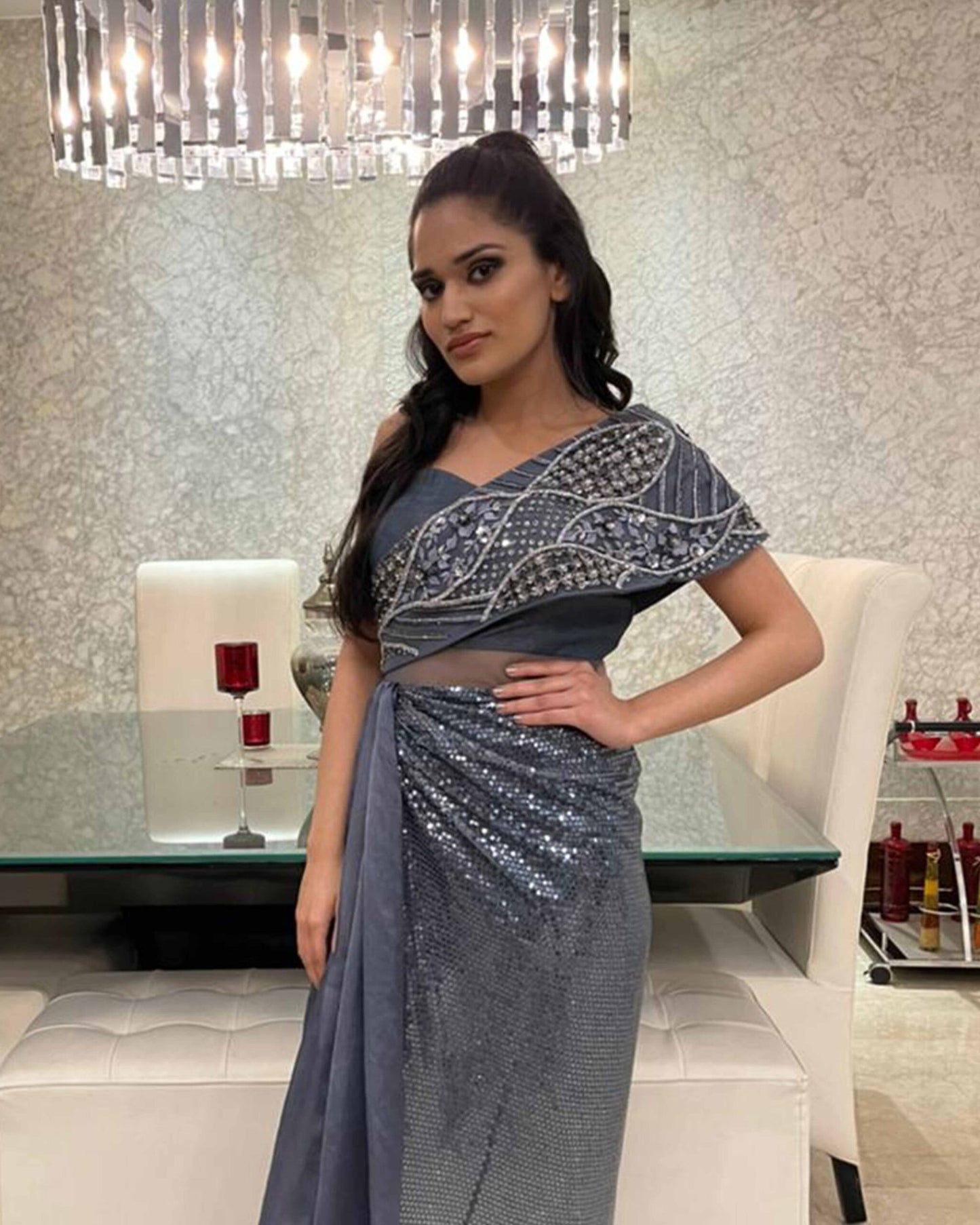 Grey One Shoulder Gown
