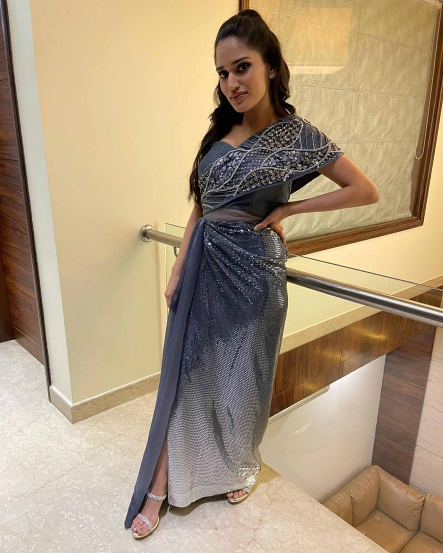 Grey One Shoulder Gown