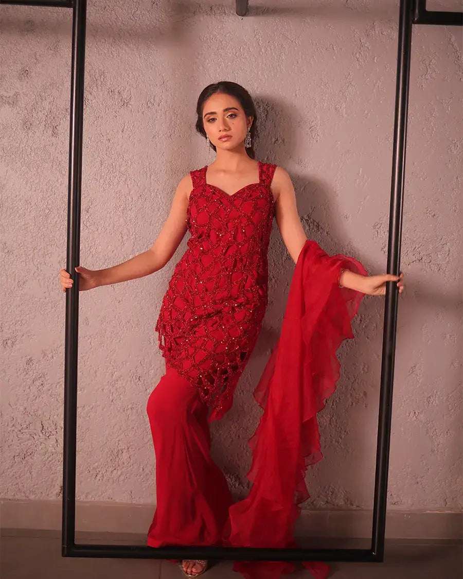 Red cutwork outfit