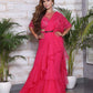 Hot Pink Ruffled Drape Saree