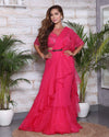 Hot Pink Ruffled Drape Saree