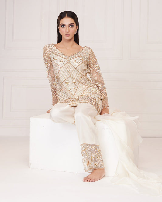 Ivory Shirt with Pants And Stole