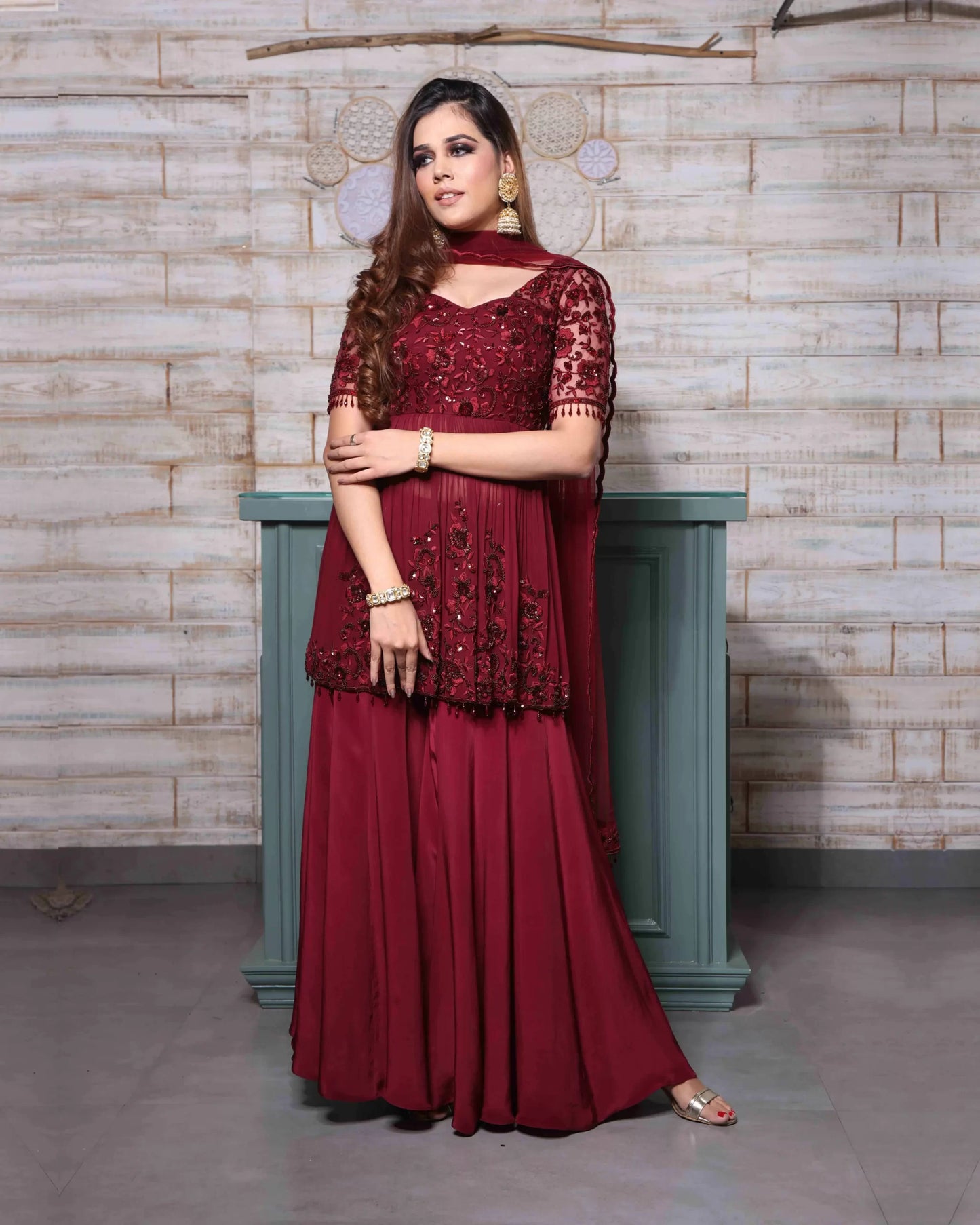 Maroon Sharara Set