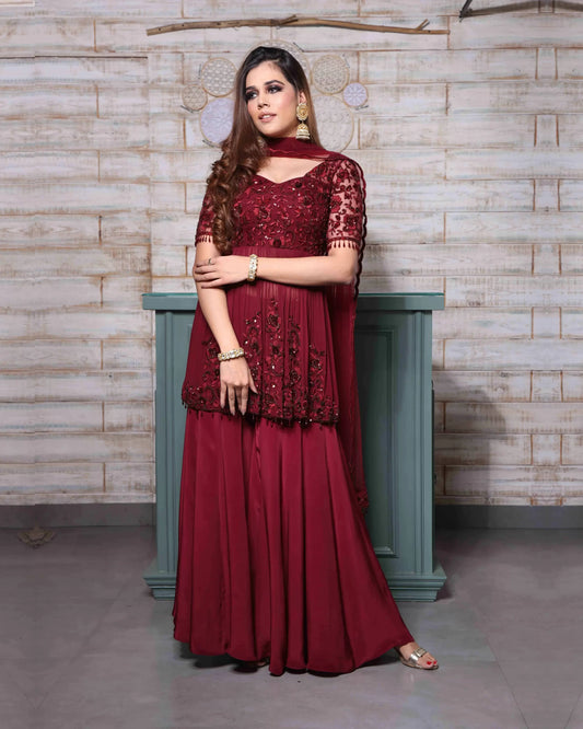 Maroon Sharara Set