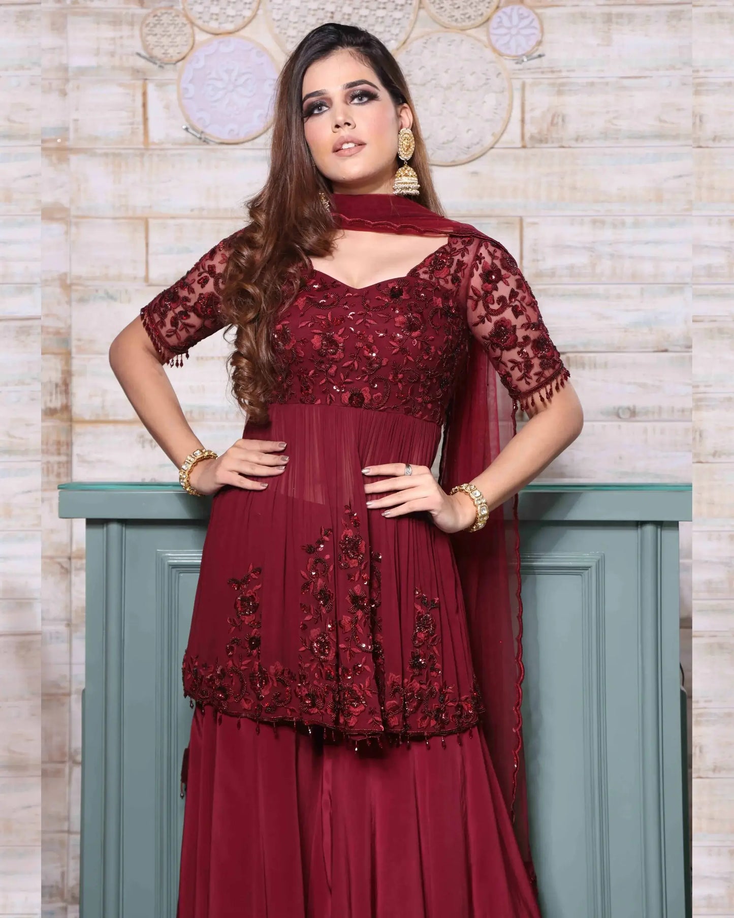 Maroon Sharara Set