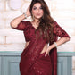 Ox Blood Sequin Draped Saree