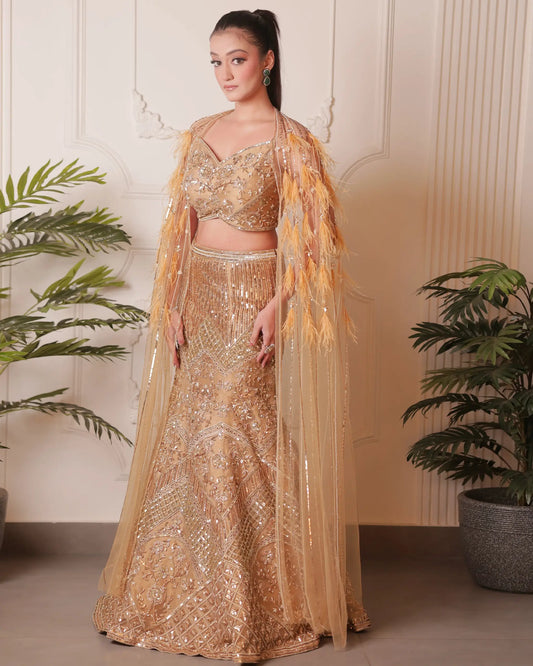 Gold Fishcut Lehenga
