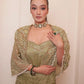 Mint Green Cape With Organza Shirt And Pants