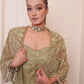 Mint Green Cape With Organza Shirt And Pants