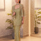 Mint Green Cape With Organza Shirt And Pants