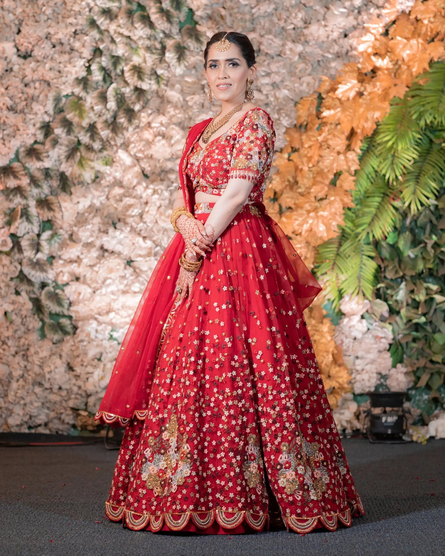 Red Heavy Floral Lehenga