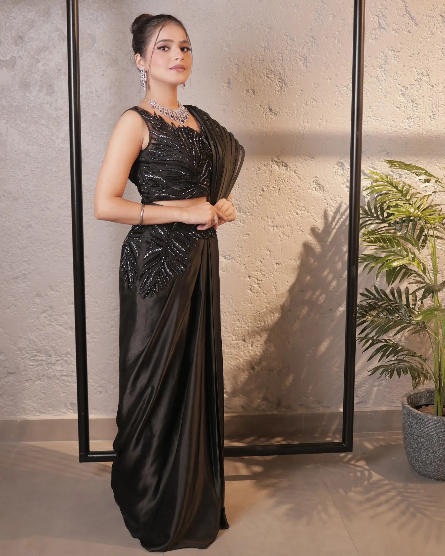 Black Drape Saree