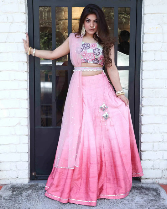 Pink Floral Blouse And Skirt