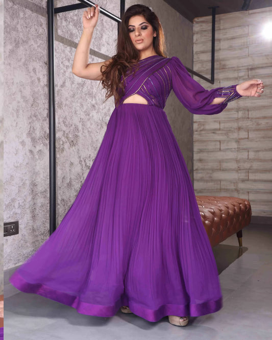 Purple Pleated Gown