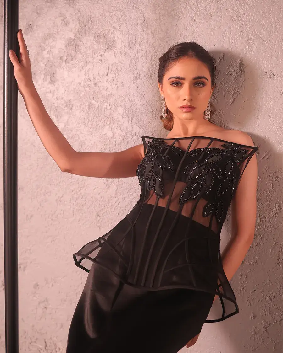 Black structured top and skirt
