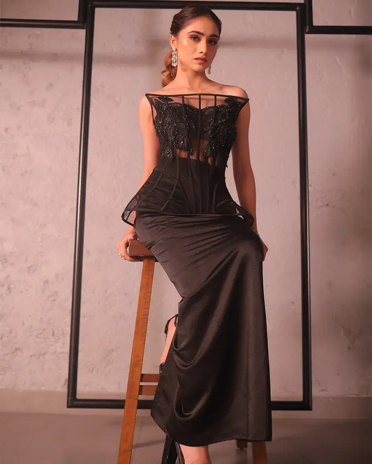 Black structured top and skirt