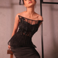 Black structured top and skirt
