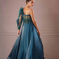 Teal Green Ruffled Sleeve Gown